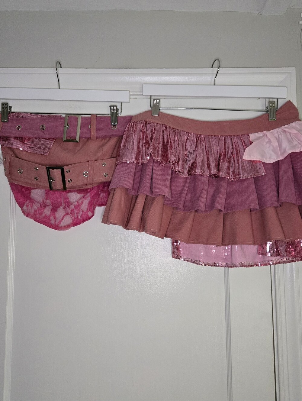 Pink Ruffle Mini Skirt Set Tiered Feminine Coquette Y2K Outfit